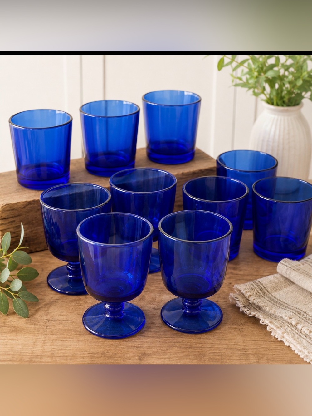 Vintage Libbey Cobalt Blue Glasses Set of 10 Tumblers & Goblets Retro Barware